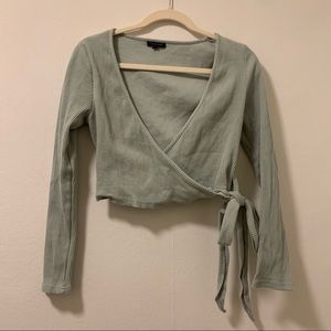 green long sleeve wrap top